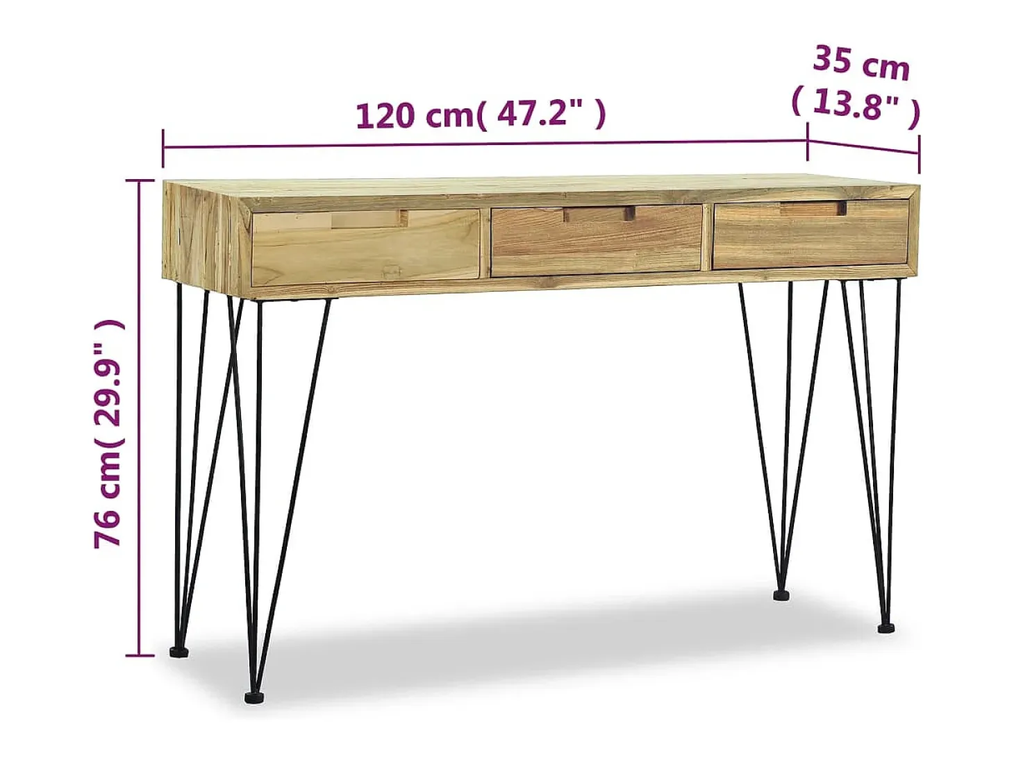 Mesa consola 120x35x76 cm madera de teca maciza