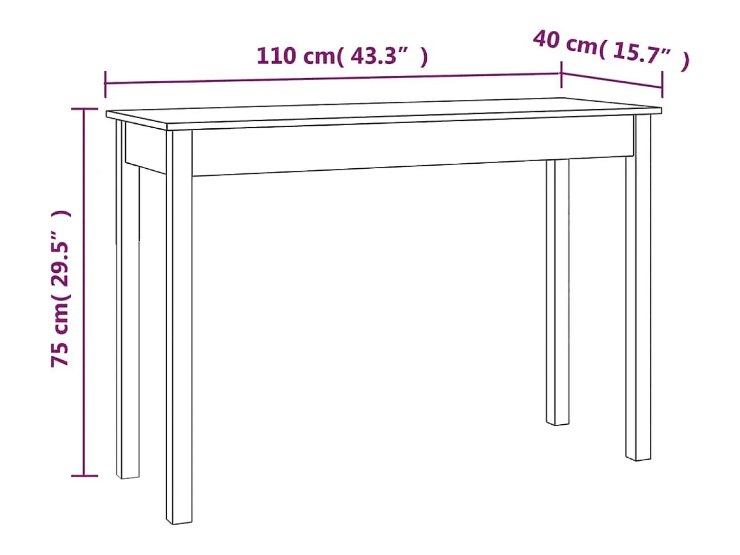 Mesa consola 110x40x75 cm Madera maciza de pino