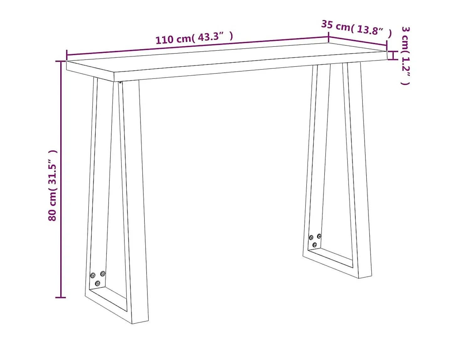 Mesa consola 110x35x80 cm madera maciza de acacia
