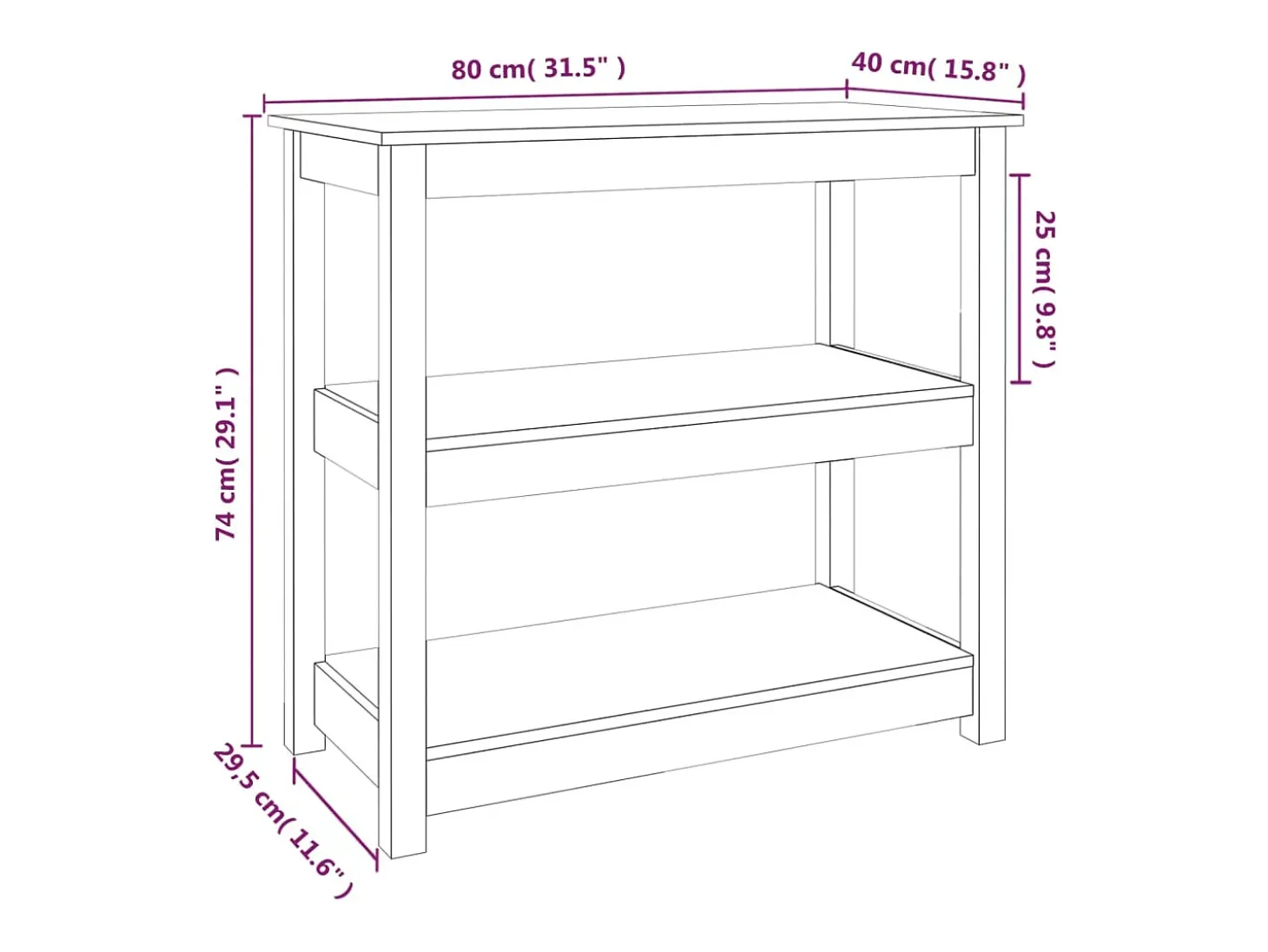 Mesa consola 80x40x74 cm Madera maciza de pino