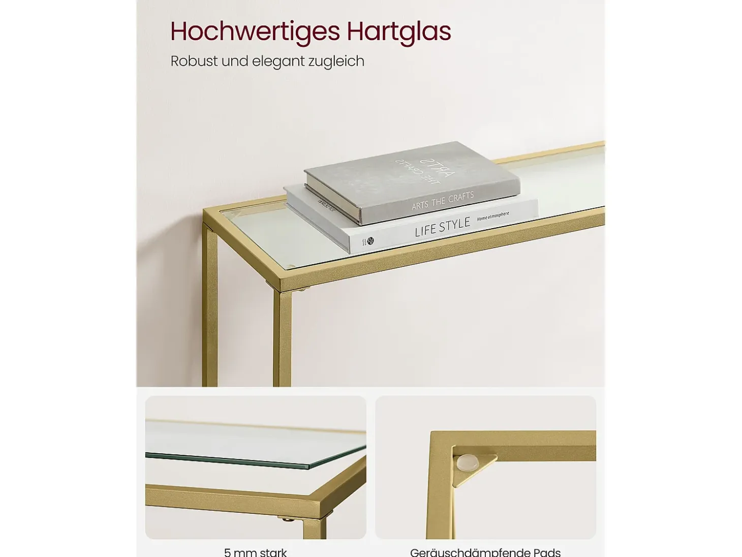 Mesa Consola 20x100x80 cm Oro Pálido