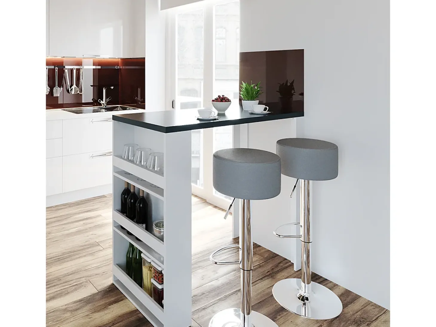 Mesa de bar blanco/antracita 57x117x106