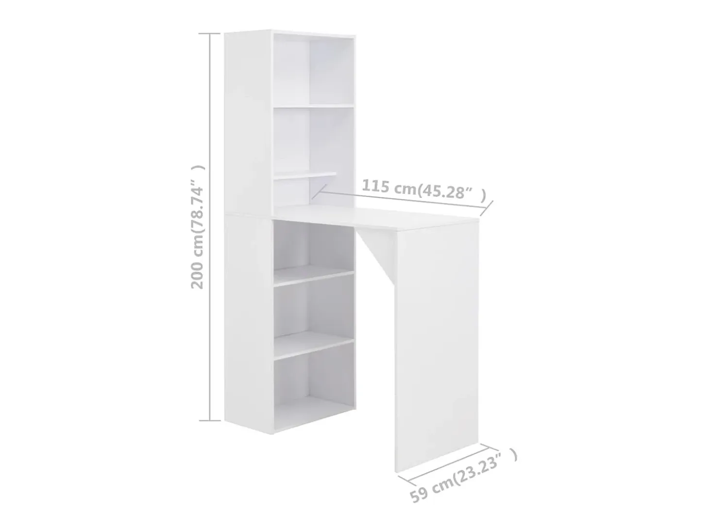 Mesa de bar con estantería blanca 115x59x200 cm