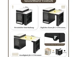 Mesa de bar extensible con tablero extraíble - 80 x 71/111/151 x 92 cm - con puerta + cajón - MDF + cristal - blanco + negro