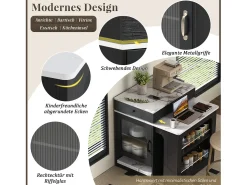 Mesa de bar extensible con tablero extraíble - 80 x 71/111/151 x 92 cm - con puerta + cajón - MDF + cristal - blanco + negro