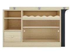 Mesa de bar extensible y plegable, mesa de comedor con cajón y dos puertas correderas de cristal, color natural