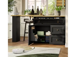 Mesa de bar giratoria con 1 puerta y 2 cajones, espacio de almacenamiento tipo buffet con tablero extensible (138-204)×39×105 cm - negro