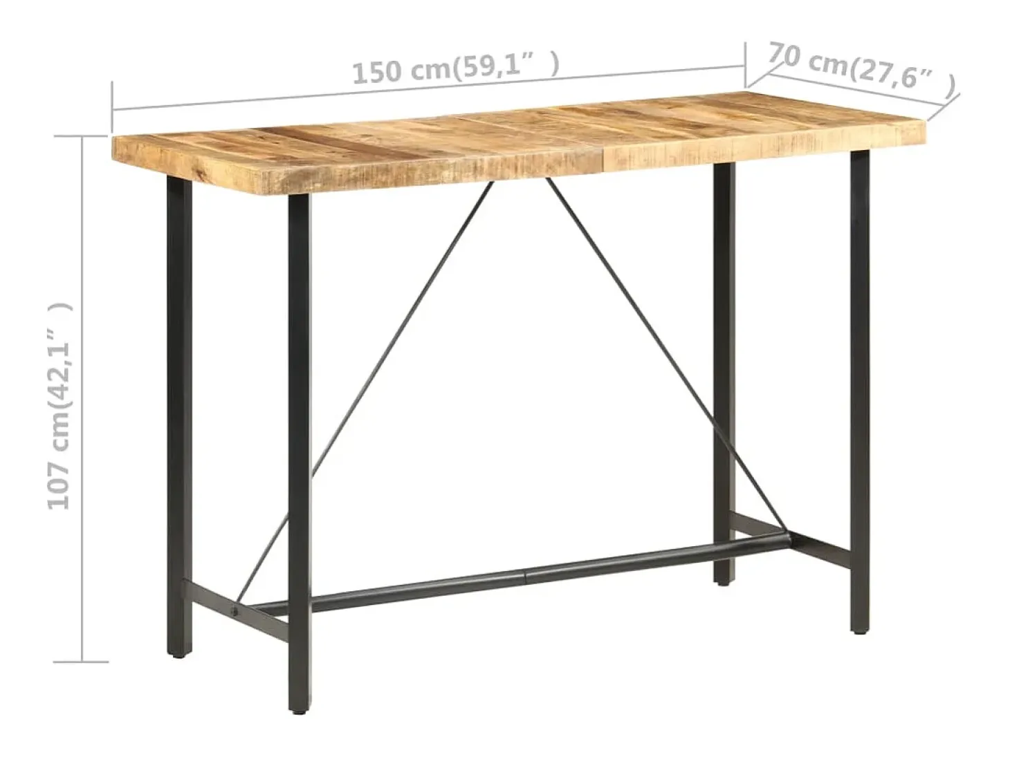 Mesa de bar madera maciza de mango rugosa 150x70x107 cm