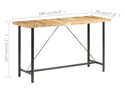 Mesa de bar madera maciza de mango rugosa 180x70x107 cm