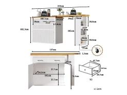 Mesa de bar móvil extensible - 137-215 x 39 x 102,3 cm - con 1 cajón + 2 puertas - MDF - blanco