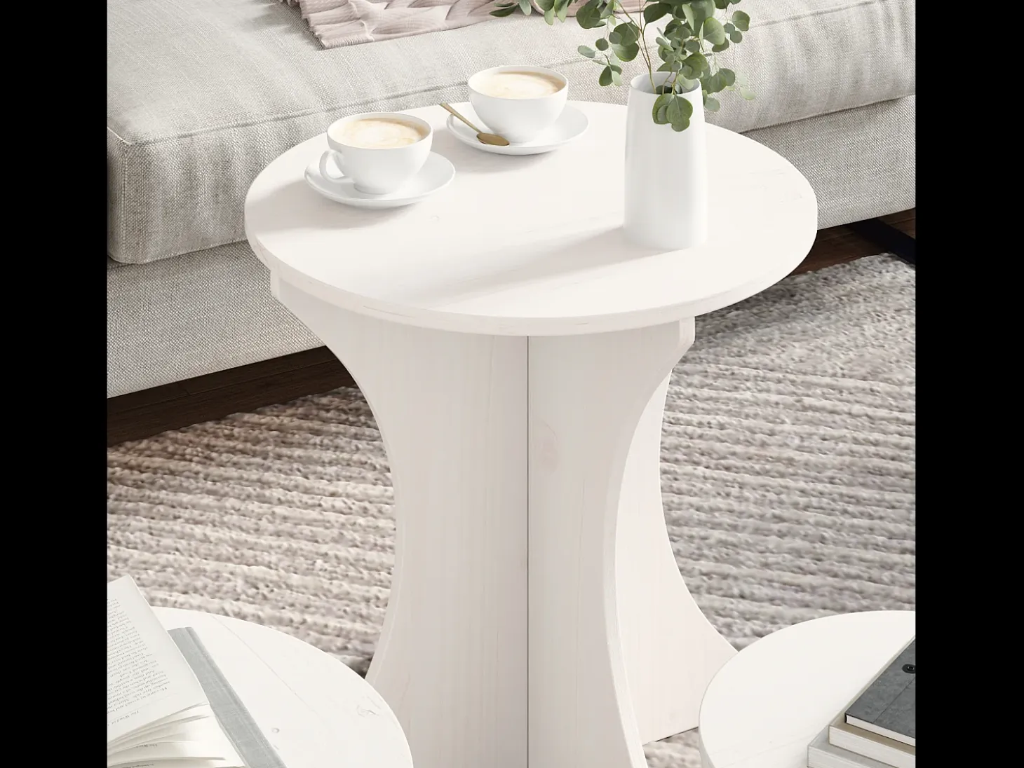 Mesa de Café 3 piezas Blanco 46 x 46 x 47 cm Madera maciza de pino