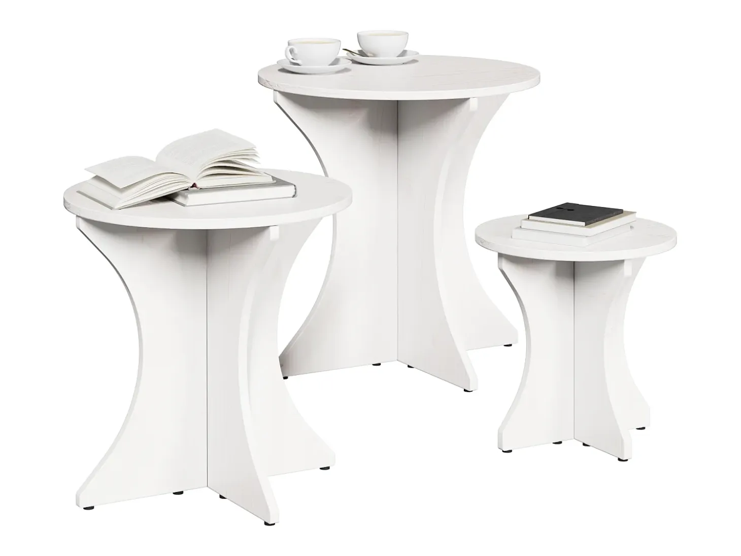 Mesa de Café 3 piezas Blanco 46 x 46 x 47 cm Madera maciza de pino
