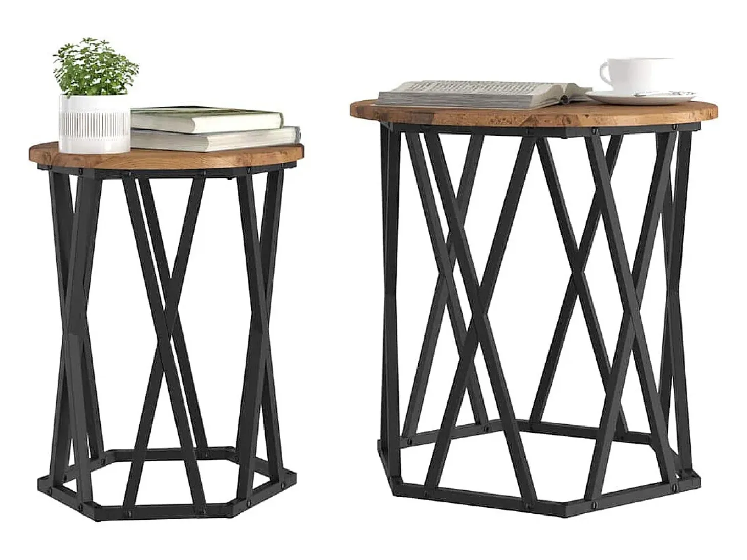 Mesa de Café 2 piezas Madera vieja 50 x 50 x 50 cm