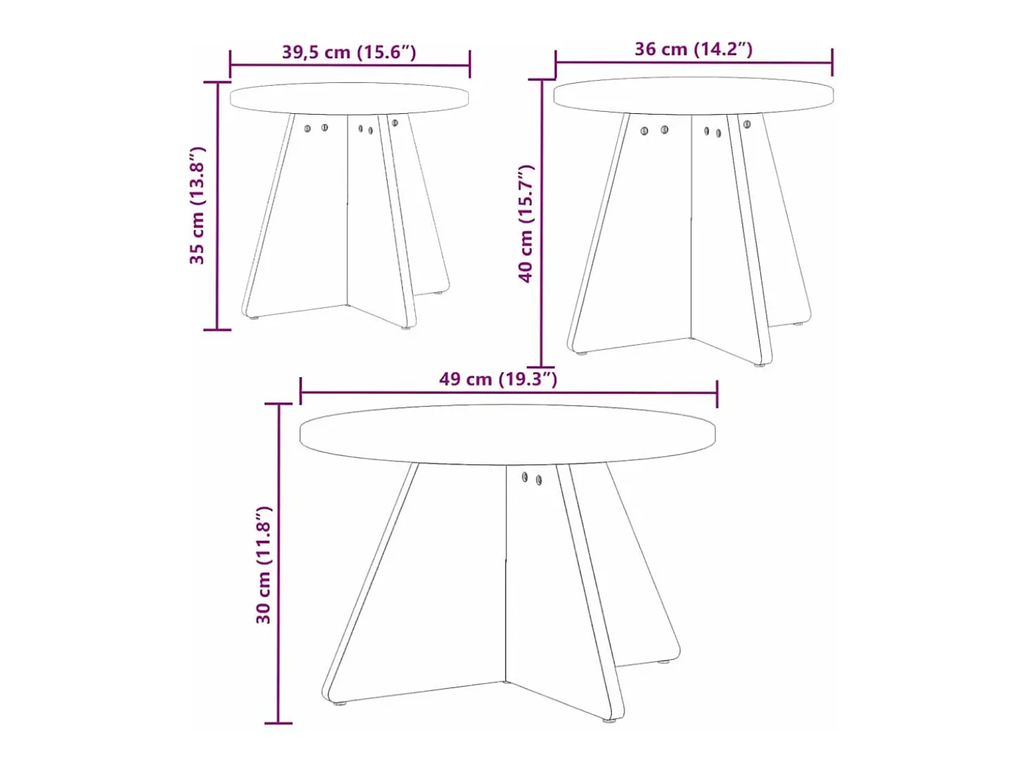 Mesa de Café 3 piezas Marrón cera 49 x 49 x 30 cm