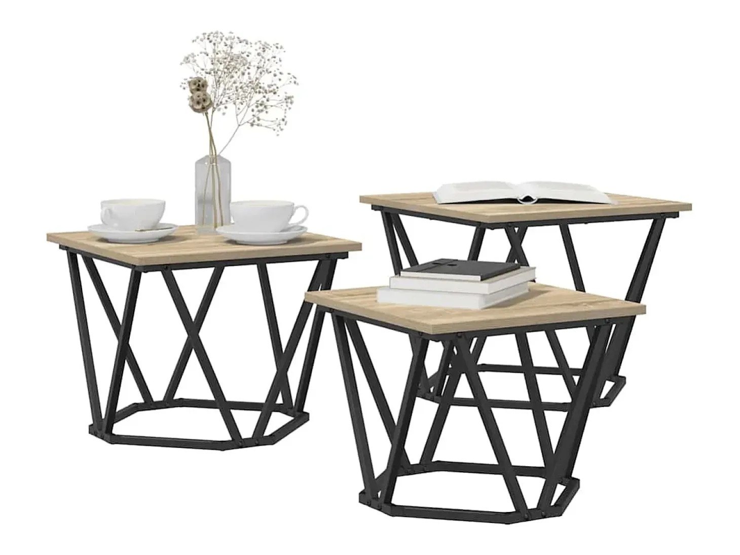 Mesa de Café 3 piezas Roble Sonoma 50 x 50 x 40 cm