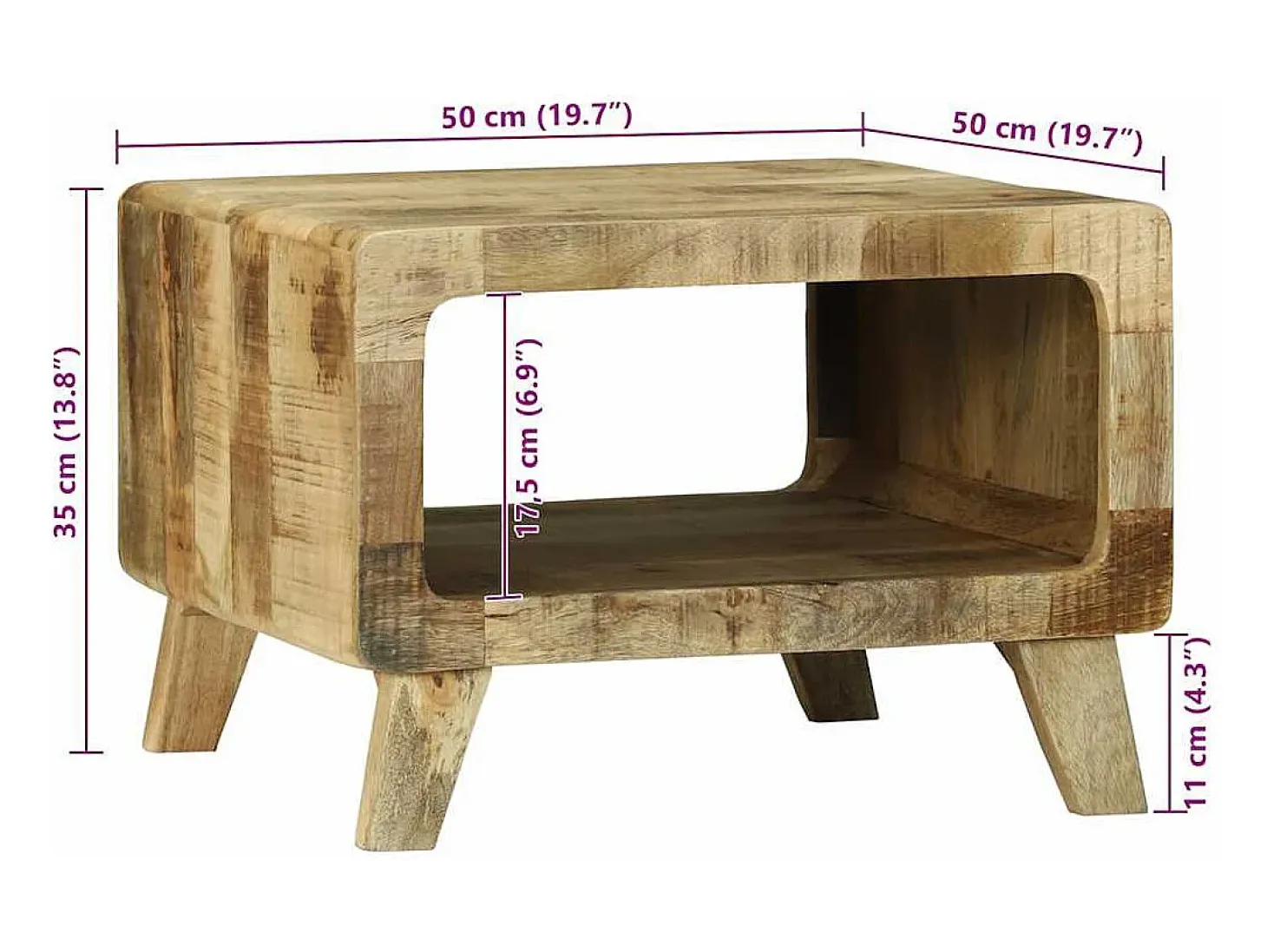 Mesa de Café 50 x 50 x 35 cm Madera maciza de mango rugosa