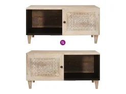 Mesa de Café Beige 80 x 50 x 40 cm madera maciza de mango