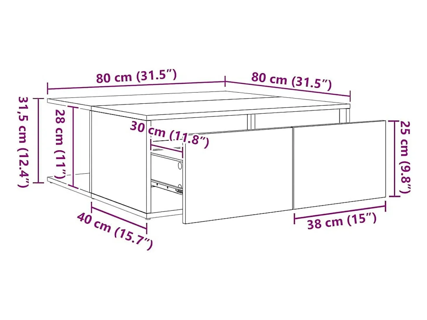Mesa de Café con cajón Madera antigua 80 x 80 x 31 cm