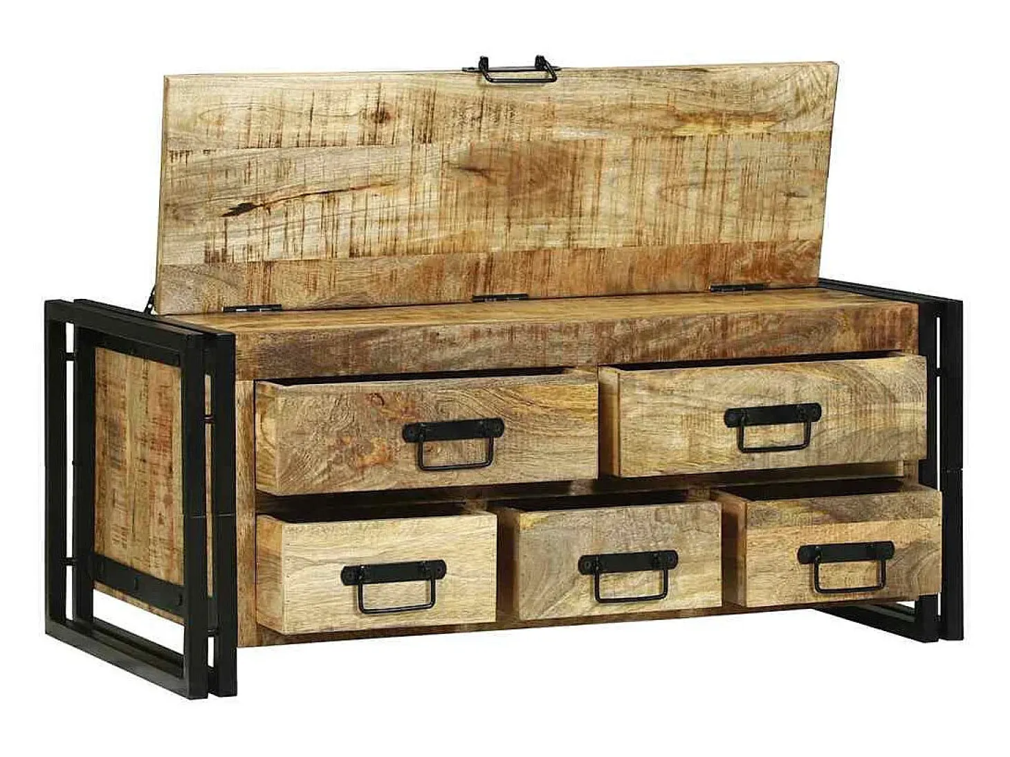 Mesa de Café con cajón Marrón Madera maciza de mango rugosa