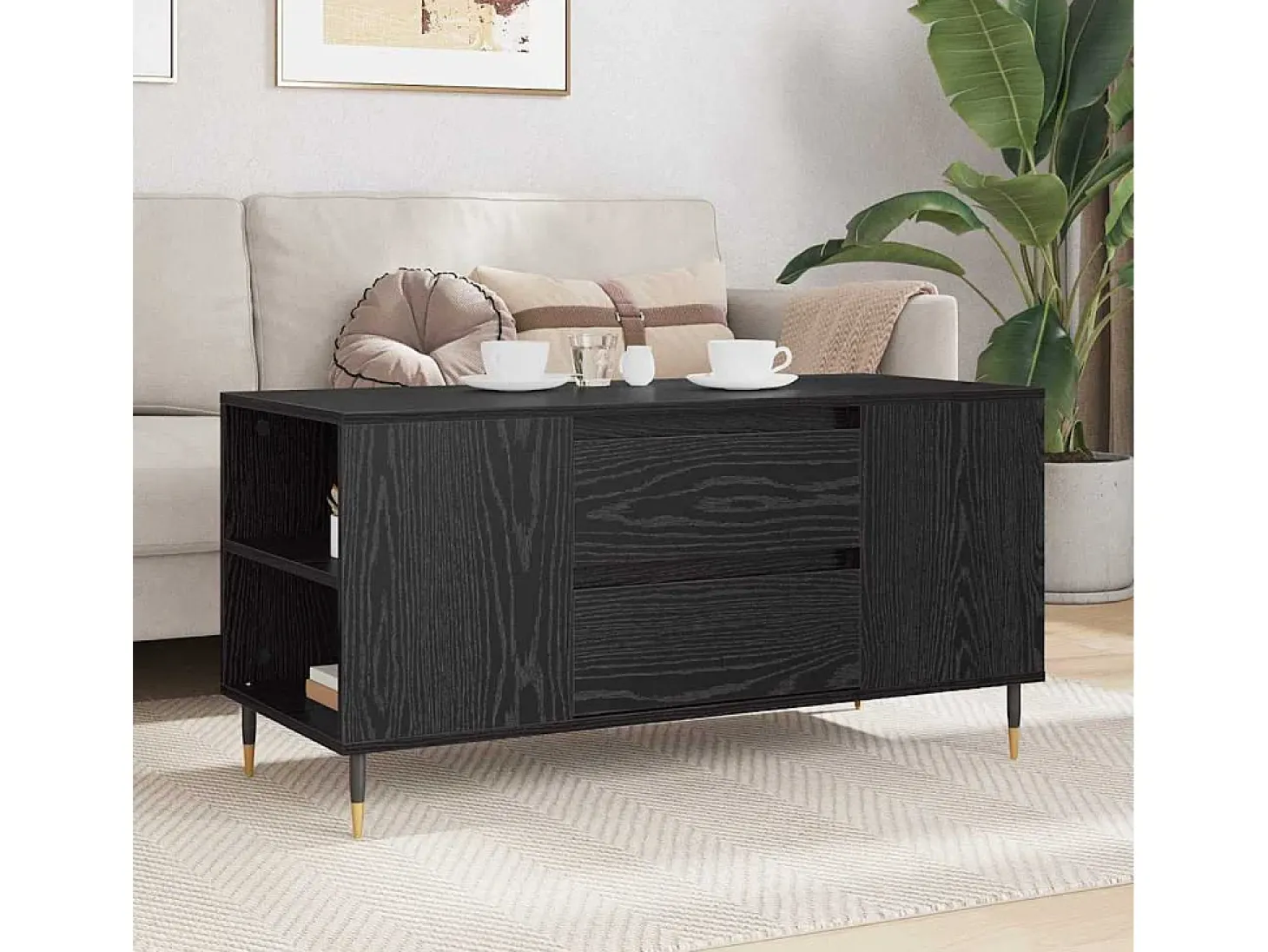 Mesa de Café con cajón Roble negro 102 x 44.5 x 50 cm