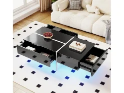 Mesa de café de 3 másditas, con LED y aplicación, panel de partículas, blanco y negro, 100x50 x34.5 cm