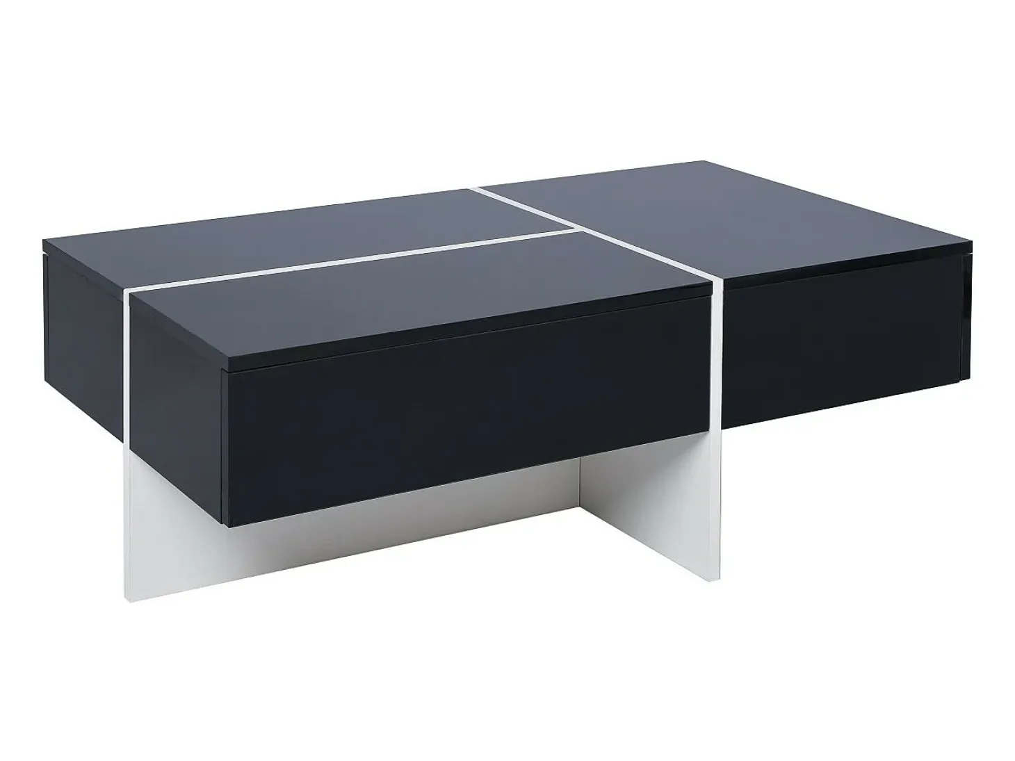 Mesa de café de 3 másditas, con LED y aplicación, panel de partículas, blanco y negro, 100x50 x34.5 cm