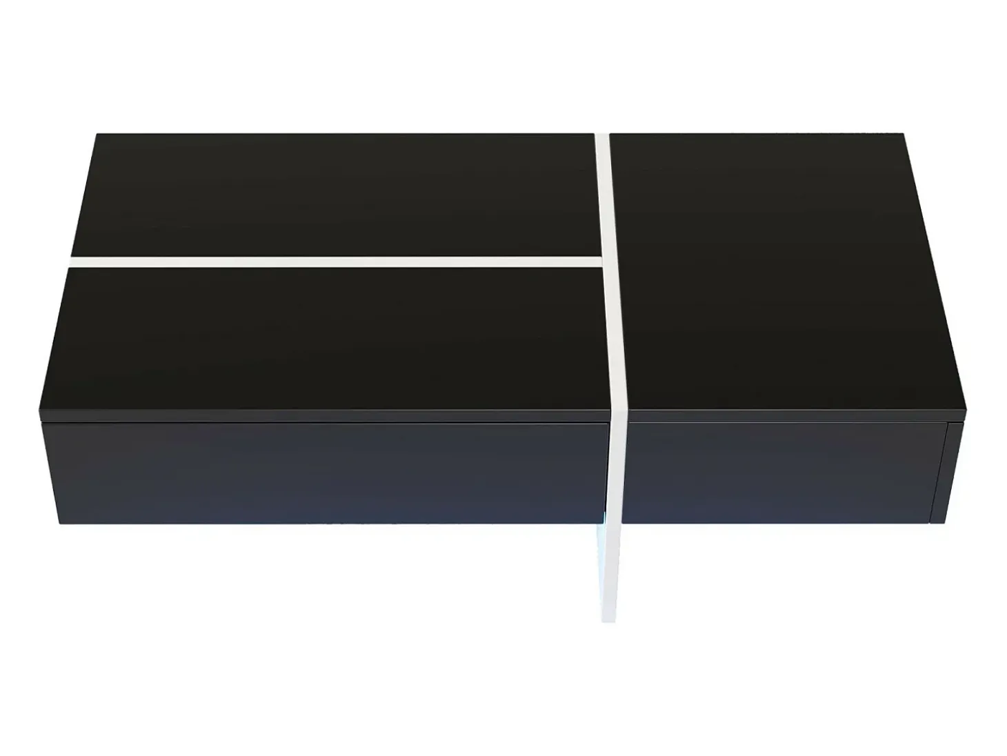 Mesa de café de 3 másditas, con LED y aplicación, panel de partículas, blanco y negro, 100x50 x34.5 cm