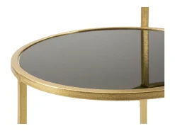 Mesa de café de metal dorado con 2 estantes de vidrio ahumado Mohana
