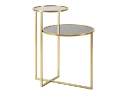 Mesa de café de metal dorado con 2 estantes de vidrio ahumado Mohana