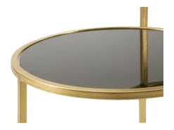 Mesa de café de metal dorado con 2 estantes de vidrio ahumado Mohana