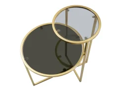 Mesa de café de metal dorado con 2 estantes de vidrio ahumado Mohana