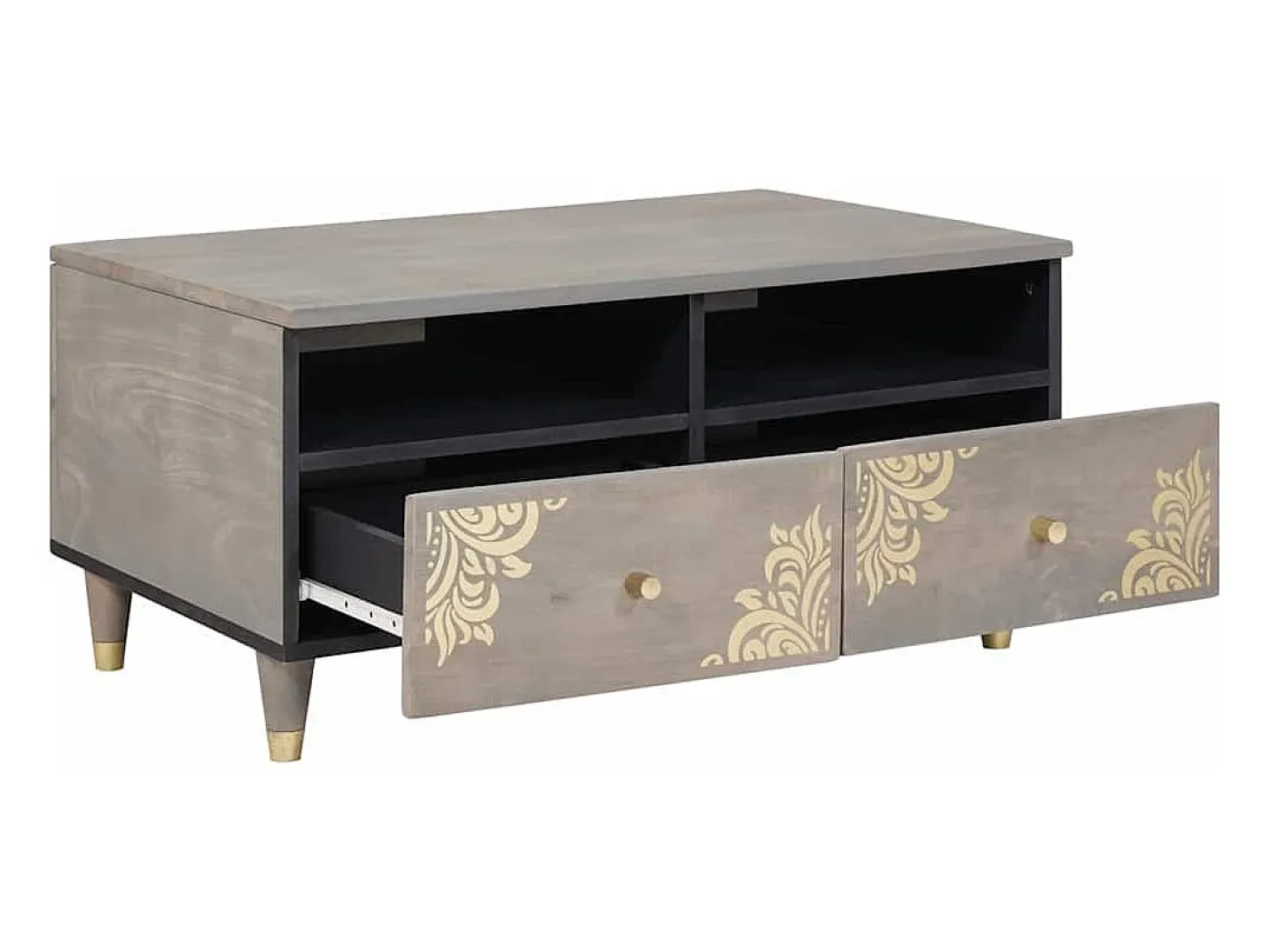 Mesa de Café Gris 80 x 54 x 40 cm madera maciza de mango