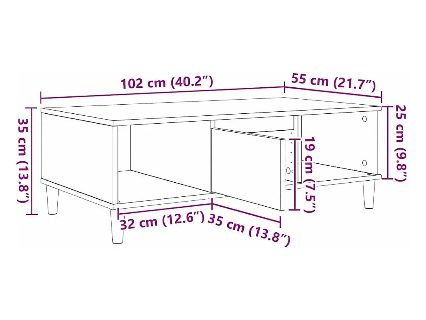 Mesa de Café Gris sonoma 103.5 x 60 x 35 cm