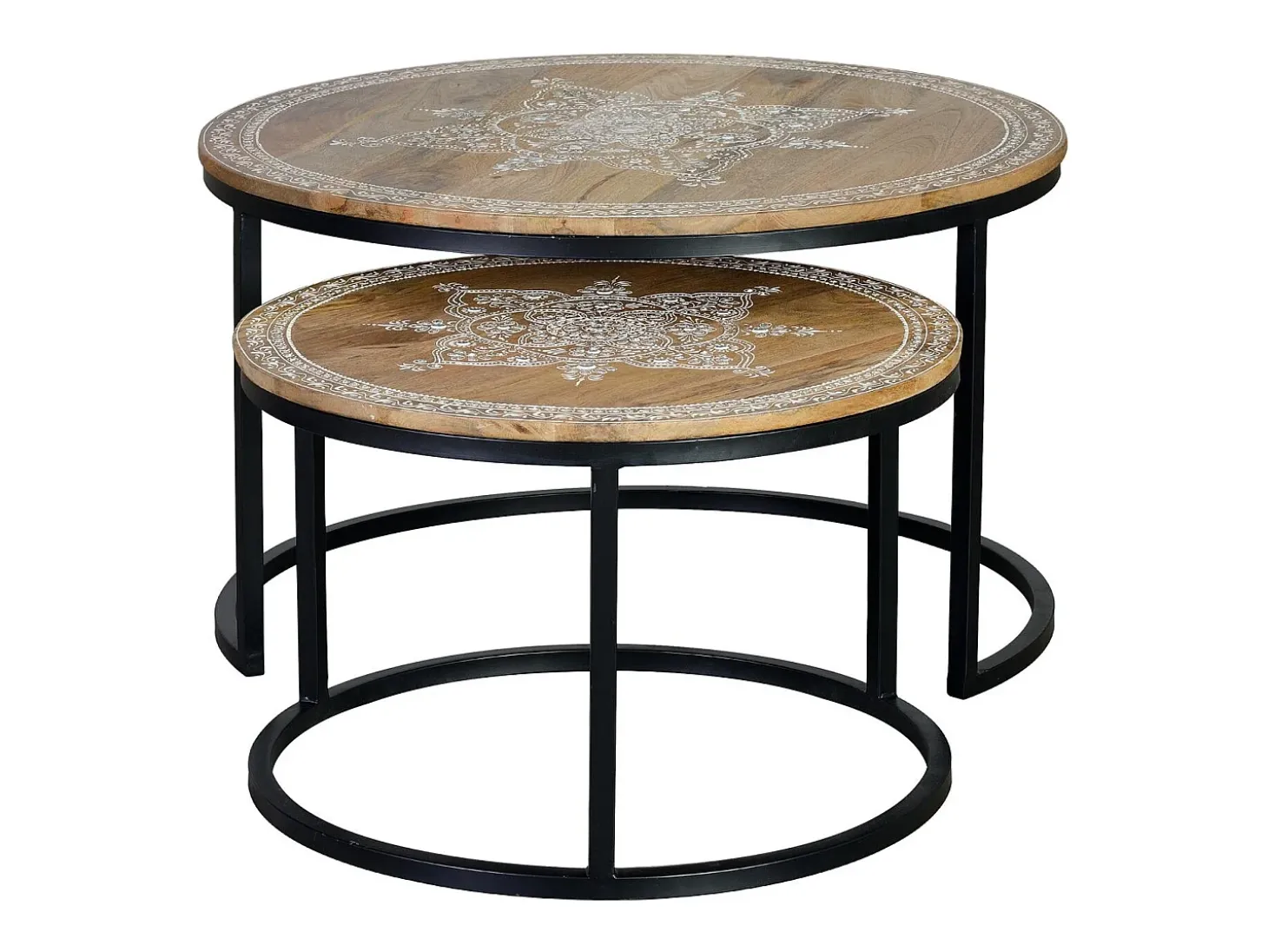 Mesa de café madera de mango y patas de metal natural y negro