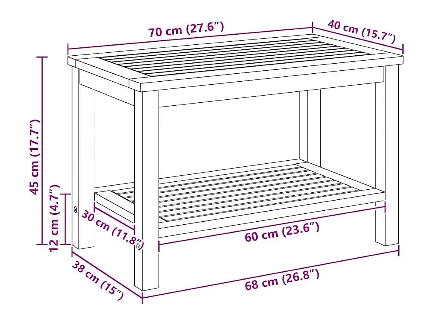 Mesa de Café Marrón 70 x 40 x 45 cm madera maciza de acacia