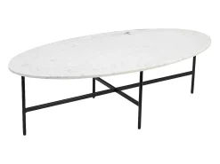 Mesa de café oval de mármol blanco y metal negro L115 cm CARRARE