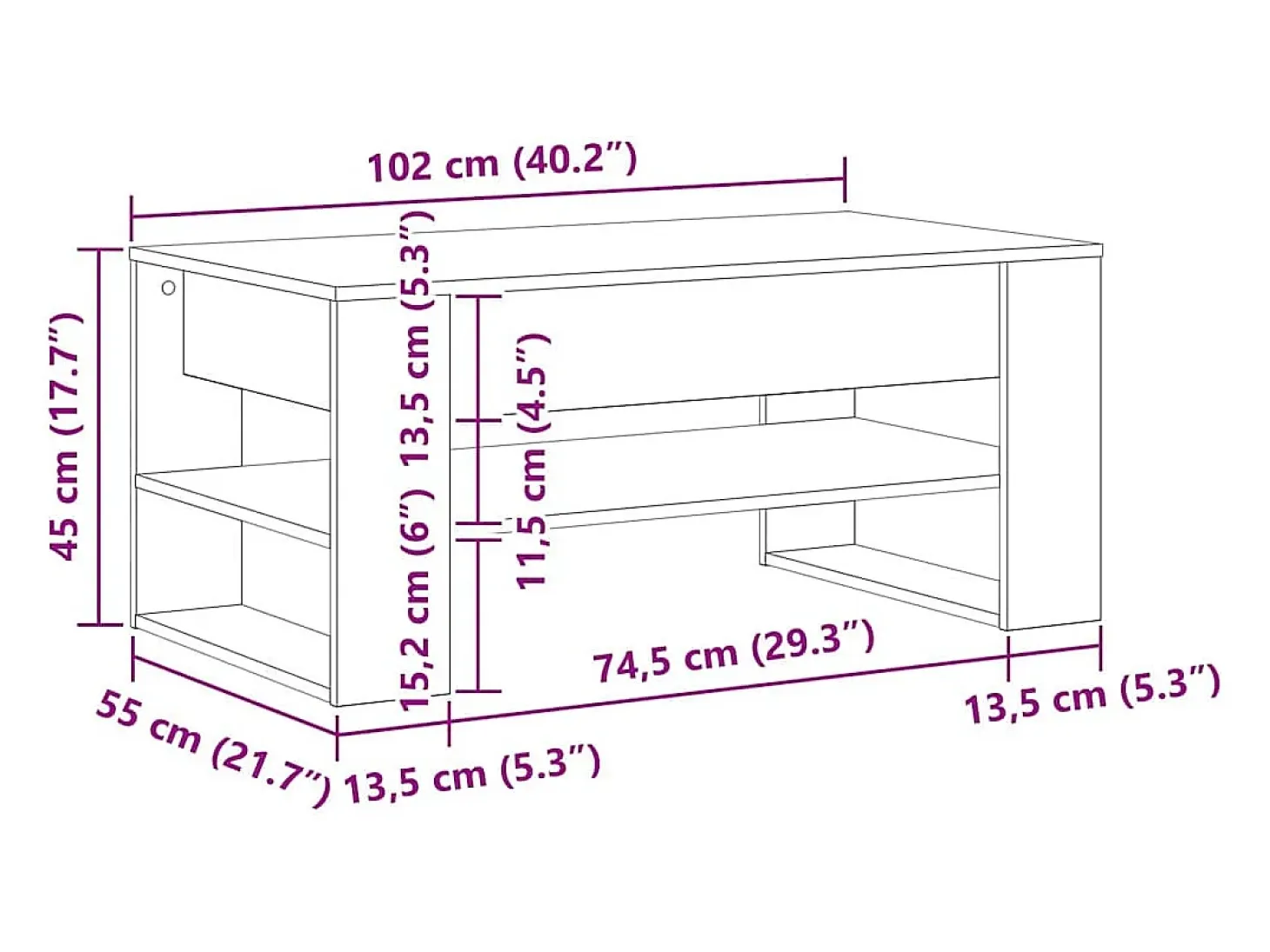 Mesa de Café Roble artisan 102 x 55 x 45 cm