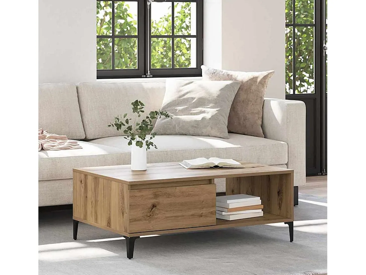 Mesa de Café Roble artisan 90 x 60 x 35 cm Madera contrachapada