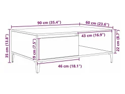 Mesa de Café Roble artisan 90 x 60 x 35 cm Madera contrachapada