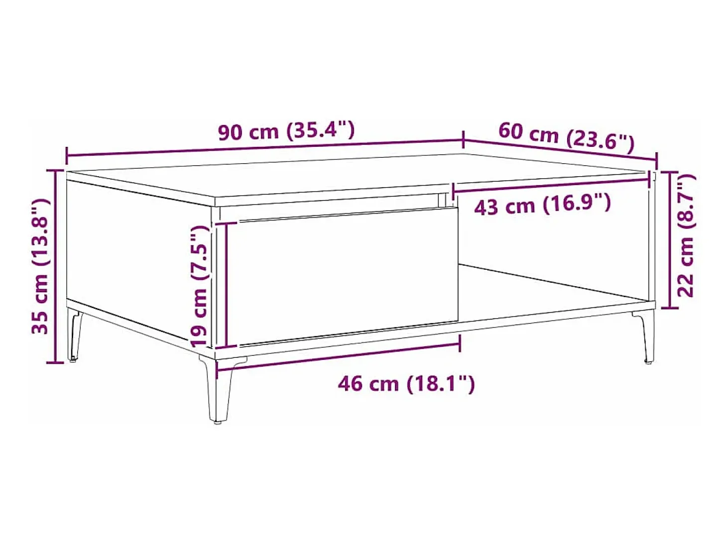 Mesa de Café Roble artisan 90 x 60 x 35 cm Madera contrachapada