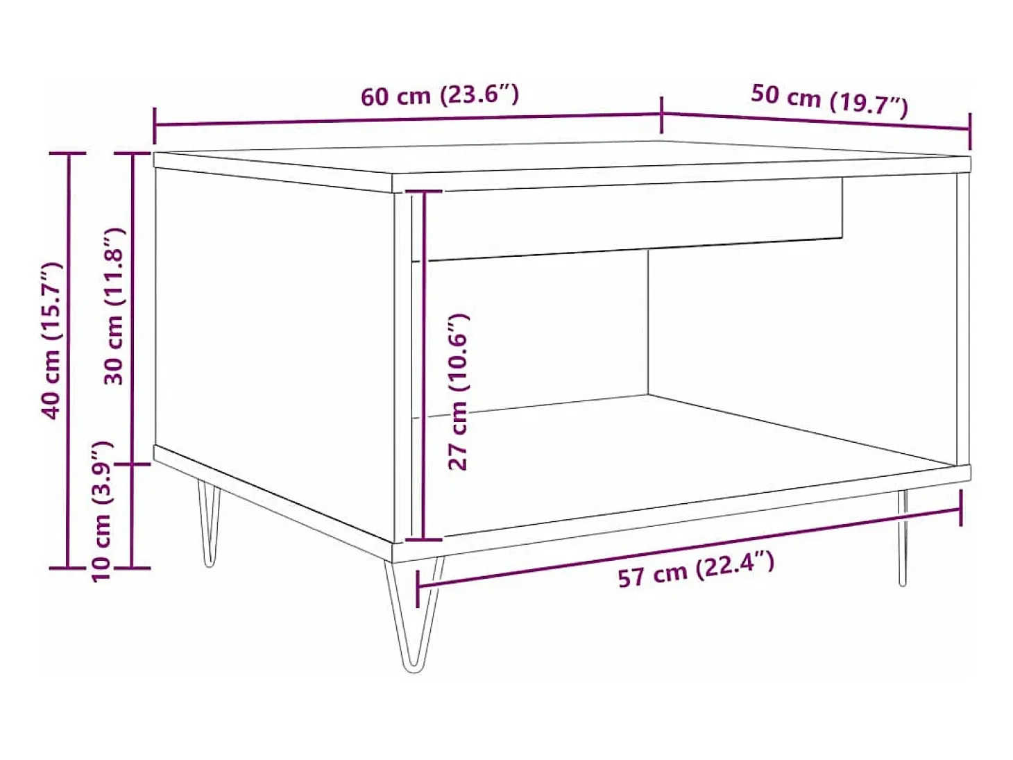 Mesa de Café Roble artisan 60 x 50 x 40 cm Madera contrachapada