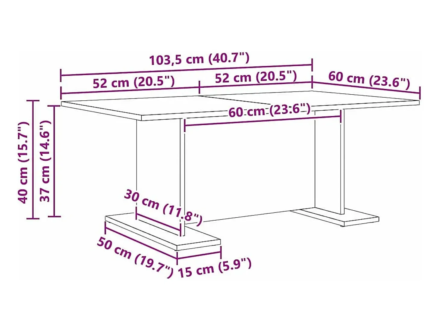 Mesa de Café Roble artisan 103.5 x 60 x 40 cm