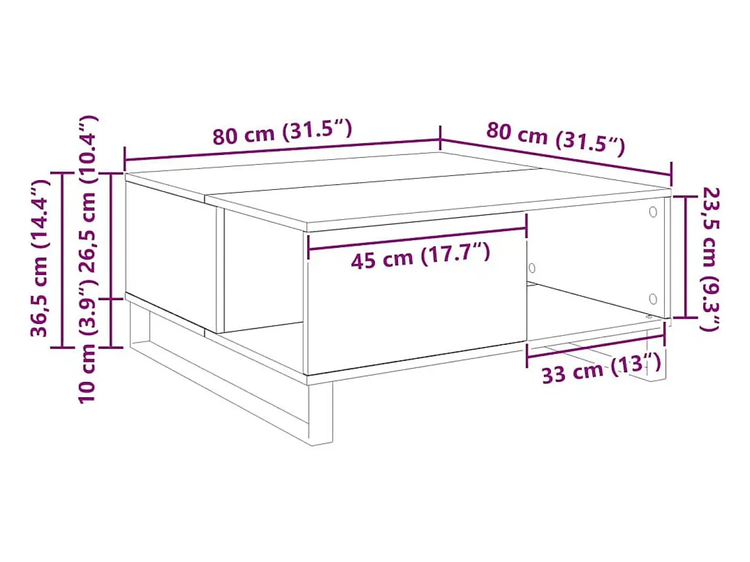 Mesa de Café Roble artisan 80 x 80 x 36.5 cm