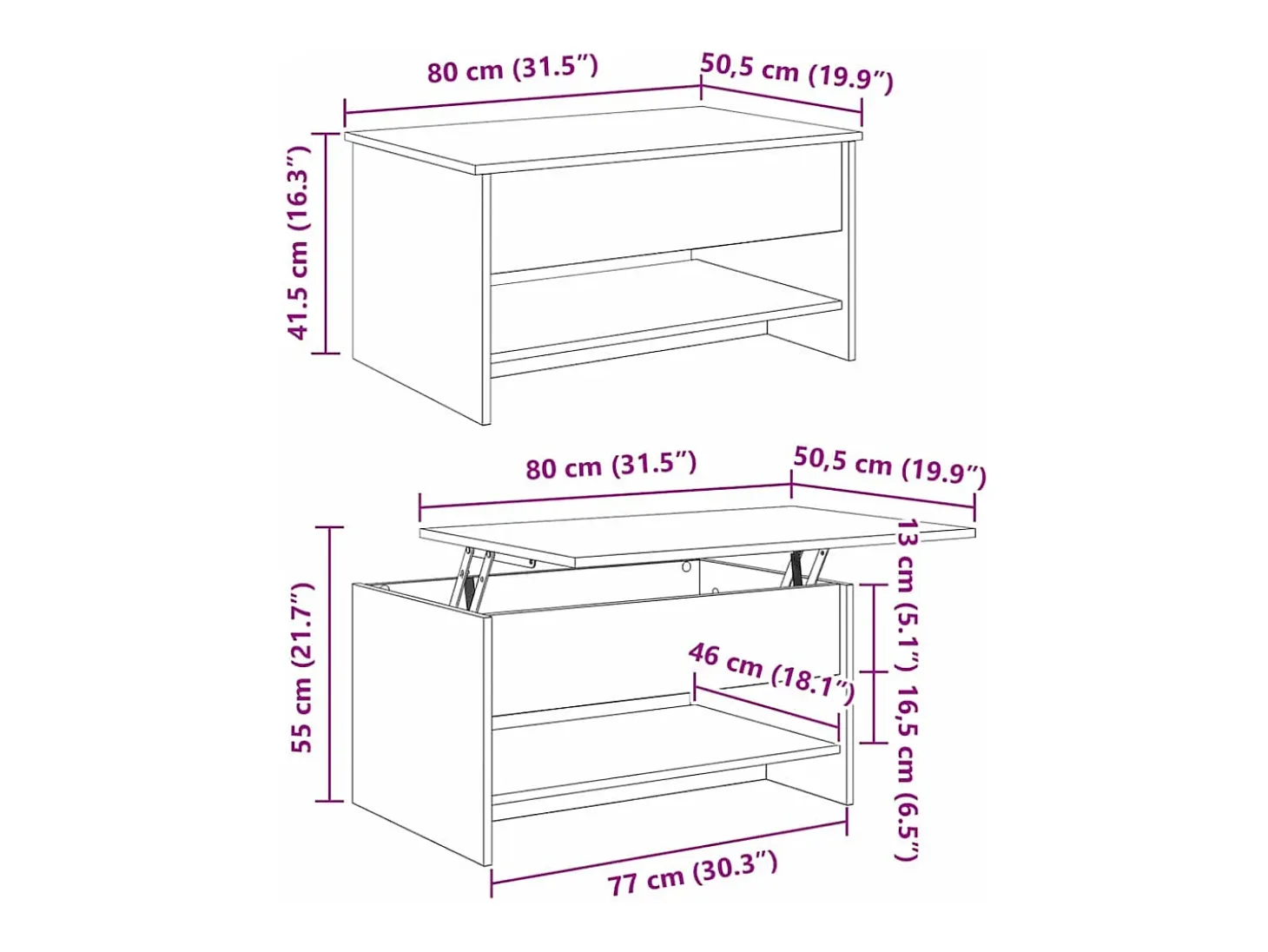 Mesa de Café Roble artisan 80 x 50.5 x 41.5 cm