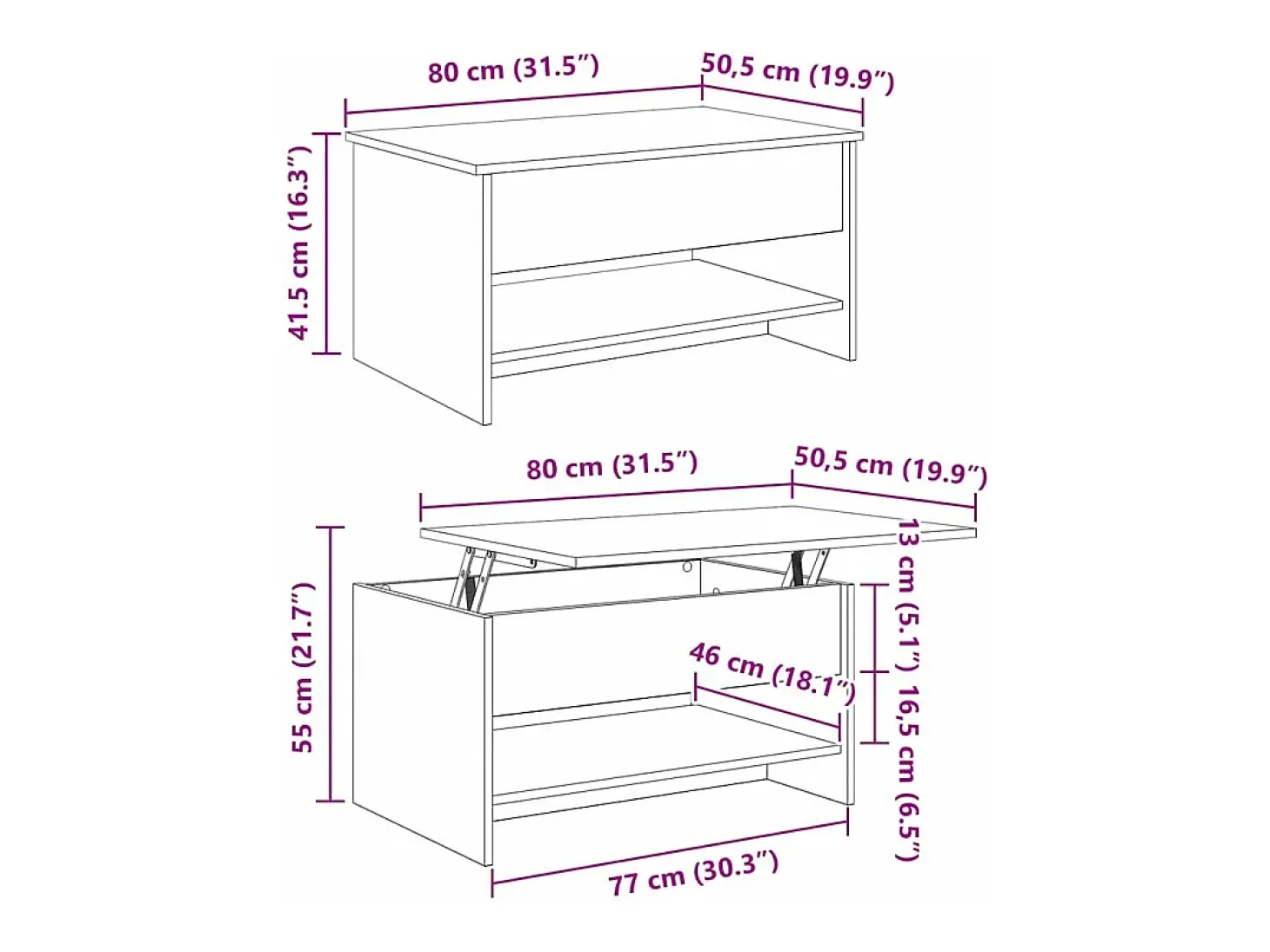 Mesa de Café Roble artisan 80 x 50.5 x 41.5 cm