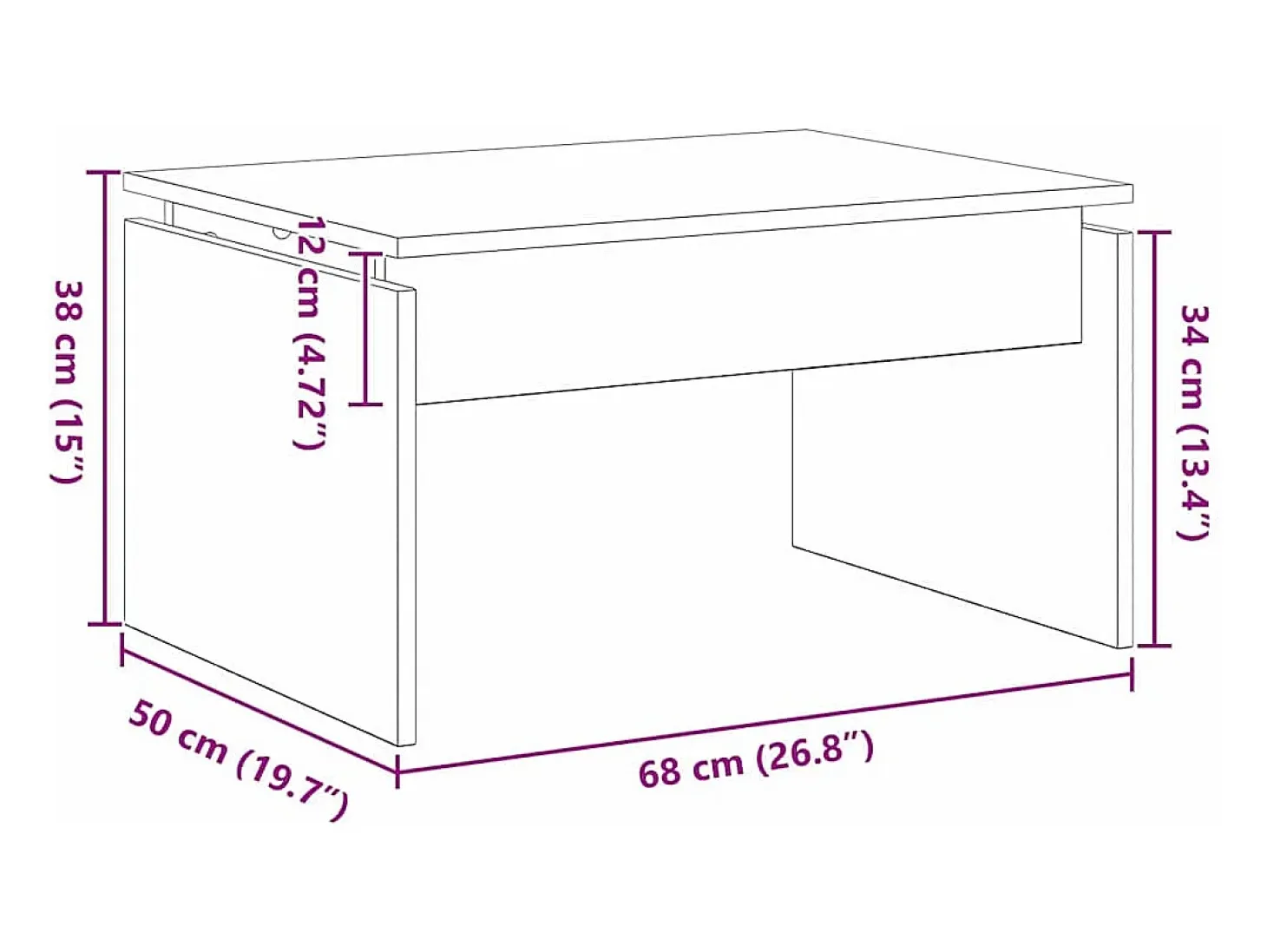 Mesa de Café Roble Negro 68 x 38 x 50 cm Madera contrachapada