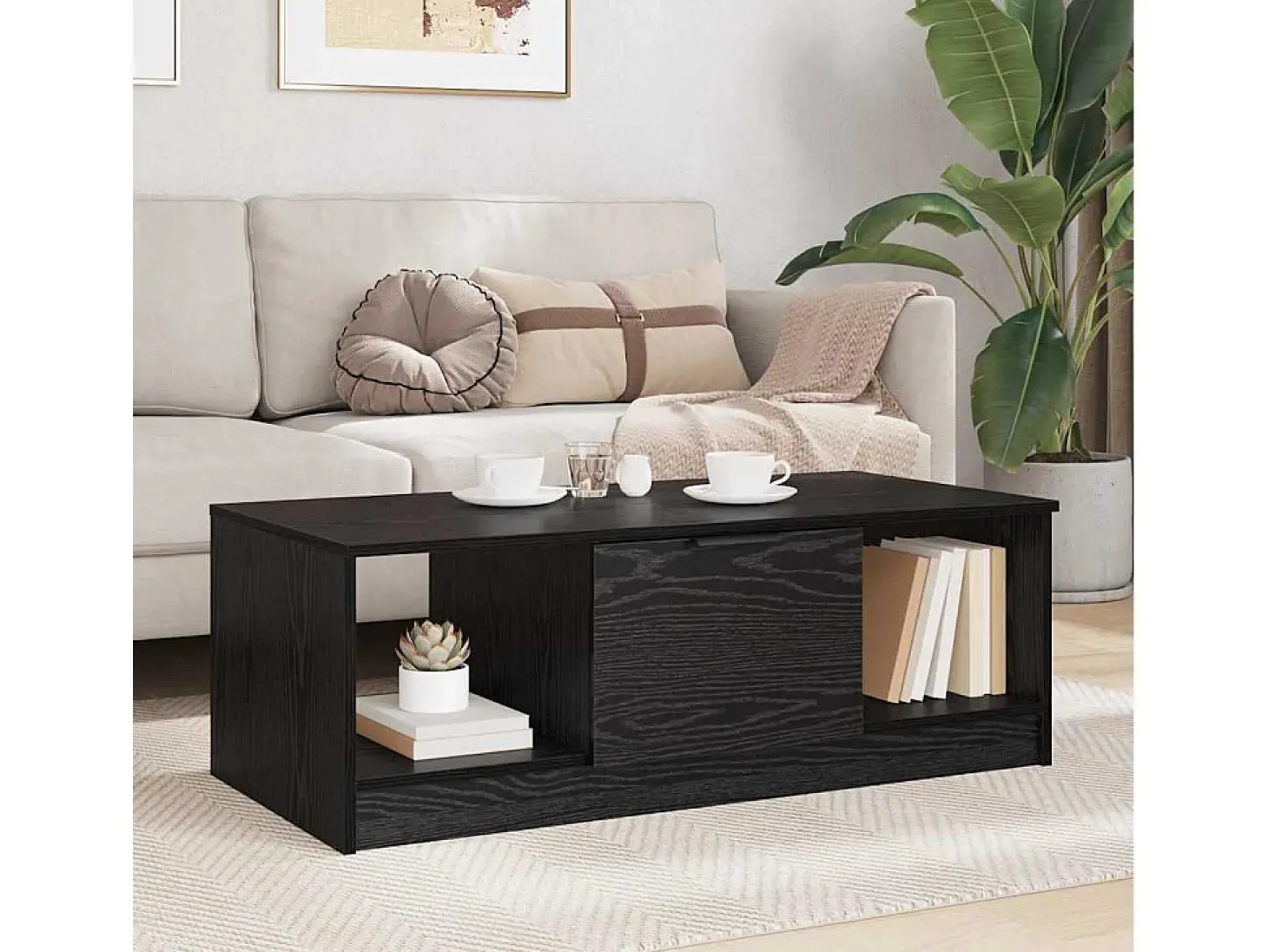 Mesa de Café Roble negro 100 x 50 x 36 cm Madera contrachapada