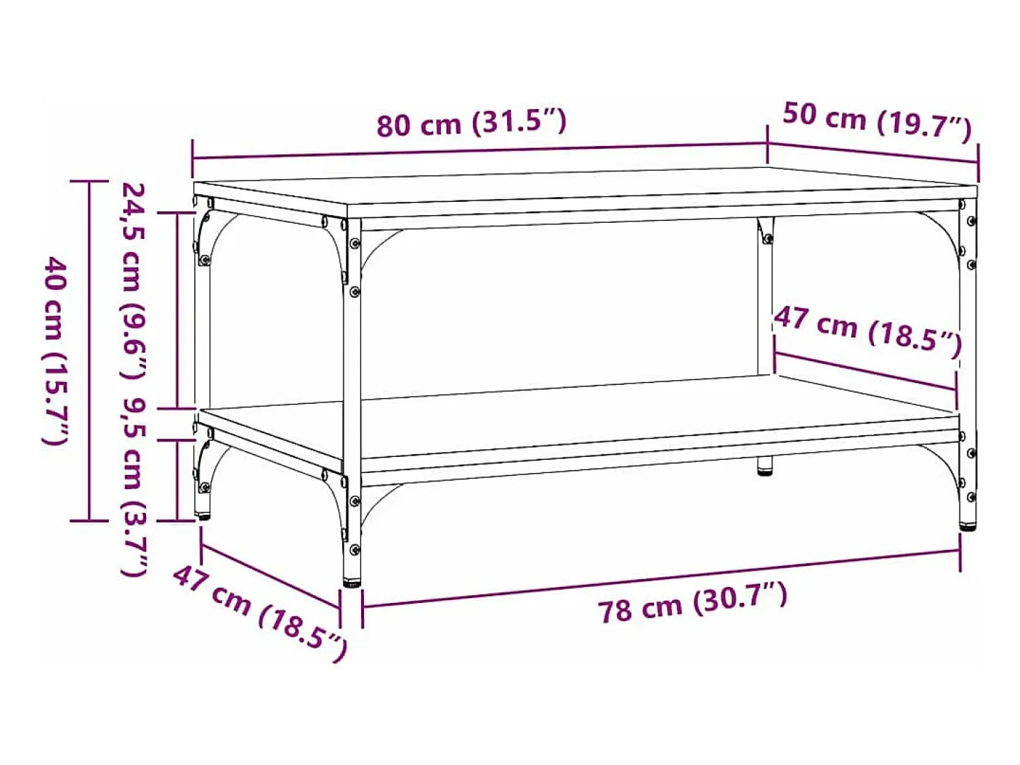 Mesa de Café Roble negro 80 x 50 x 40 cm Madera contrachapada