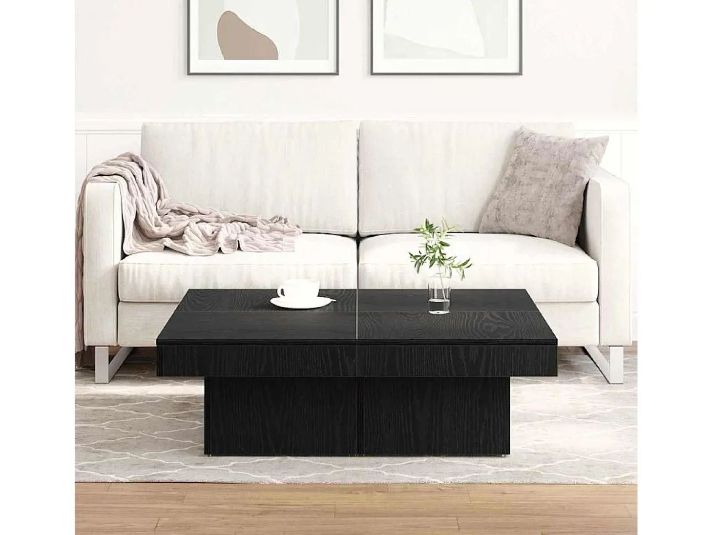 Mesa de Café Roble negro 90 x 90 x 28 cm Madera contrachapada