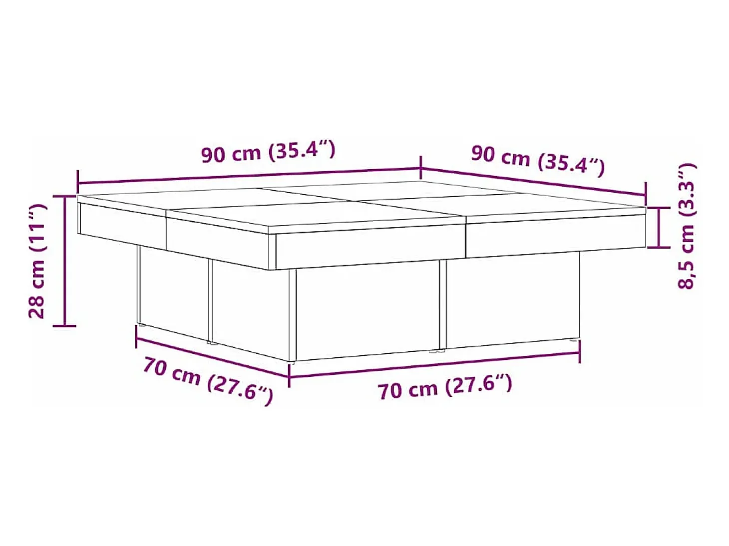 Mesa de Café Roble negro 90 x 90 x 28 cm Madera contrachapada